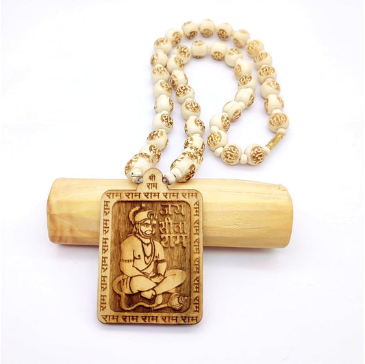 Bageshwar Dham Tulsi Mala with Wooden Hanuman Ji Locket | Sacred & Spiritual Necklace