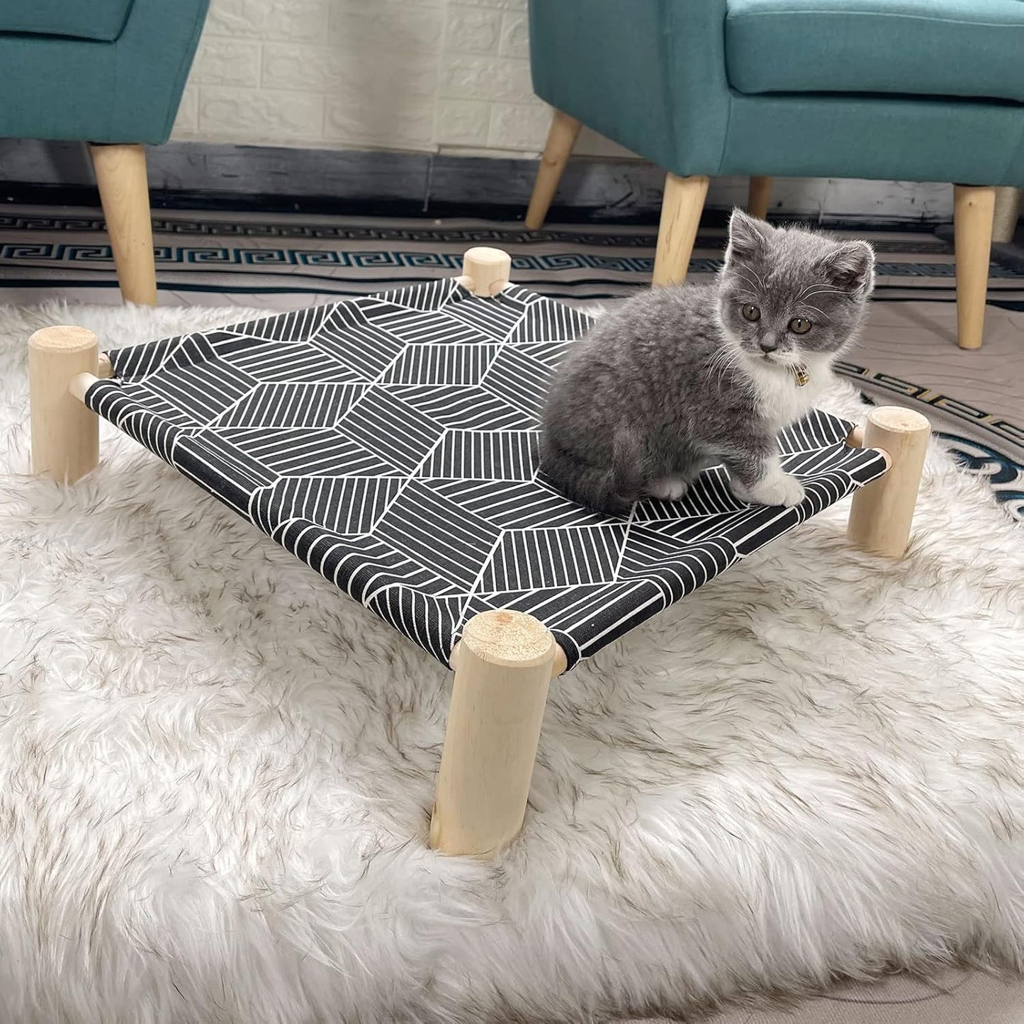 Cat/Dog Bed Hammock, Wooden Dog Elevated Indoor/Outdoor Beds