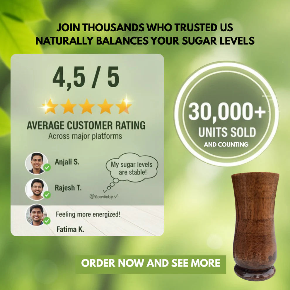 Vijaysar SugarCare Balance Wooden Water Glass (Natural Sugar Solution)