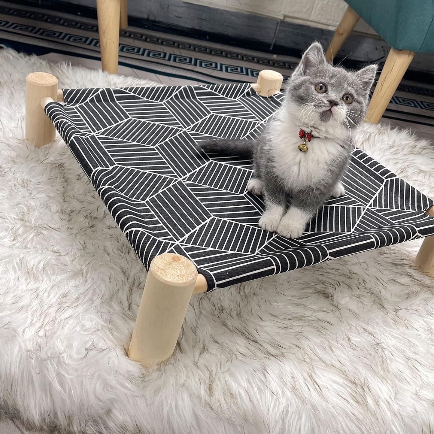 Cat/Dog Bed Hammock, Wooden Dog Elevated Indoor/Outdoor Beds