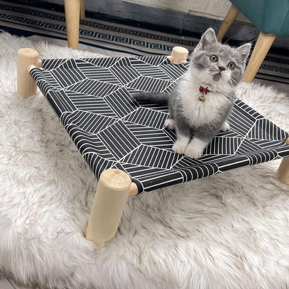 Cat/Dog Bed Hammock, Wooden Dog Elevated Indoor/Outdoor Beds