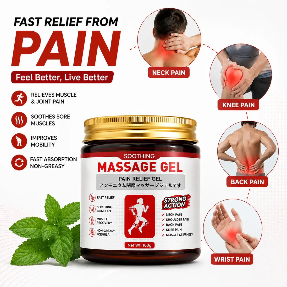 Fast Pain Relief Gel & Soothing Massage Gel (Pack of 2) – Instant Relief for Muscle, Joint & Back Pain