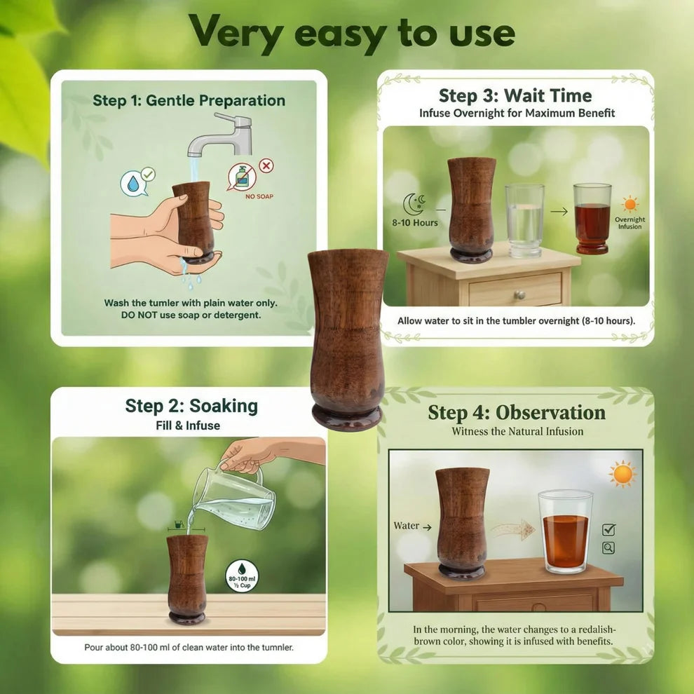 Vijaysar SugarCare Balance Wooden Water Glass (Natural Sugar Solution)