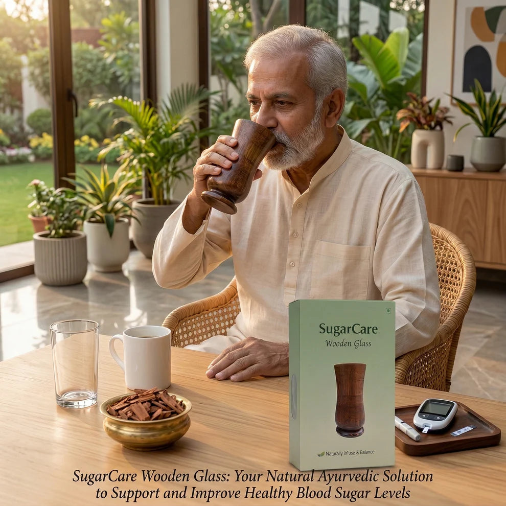 Vijaysar SugarCare Balance Wooden Water Glass (Natural Sugar Solution)
