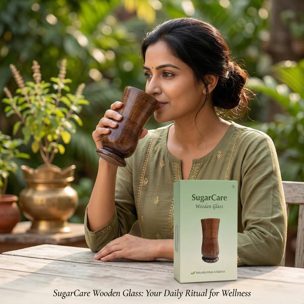 Vijaysar SugarCare Balance Wooden Water Glass (Natural Sugar Solution)