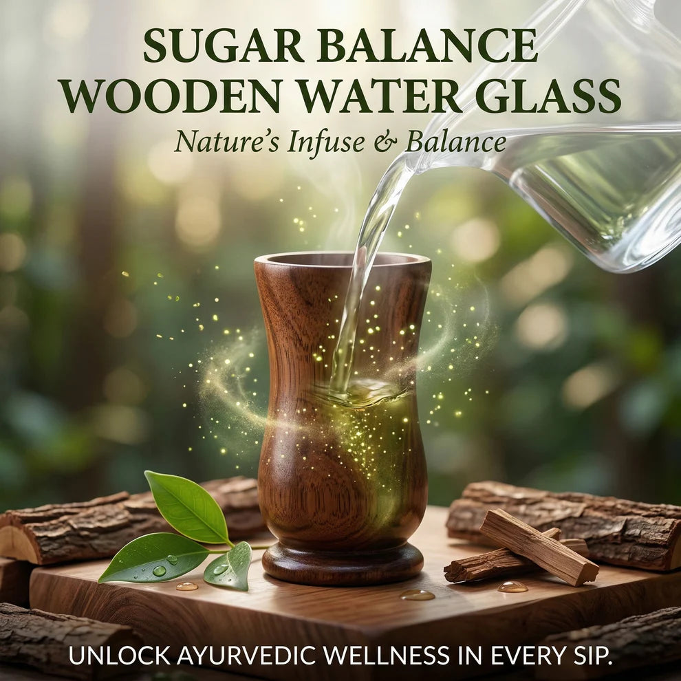 Vijaysar SugarCare Balance Wooden Water Glass (Natural Sugar Solution)